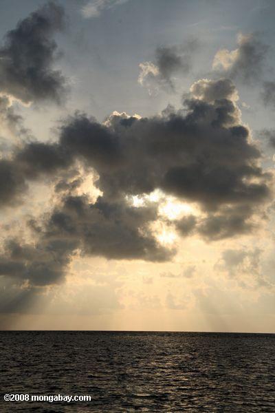 Salida del sol sobre el atolón de turneffe