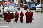Monks on a town street
