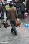 Man carrying chickens in the Deqin market