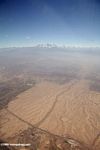Aerial view of dry eroded landscape near Urumqi in western China