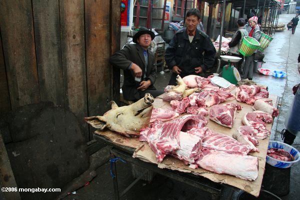 продавцы на рынке мяса deqin