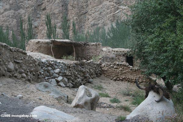 грязи стены и глинобитных домов в Датун