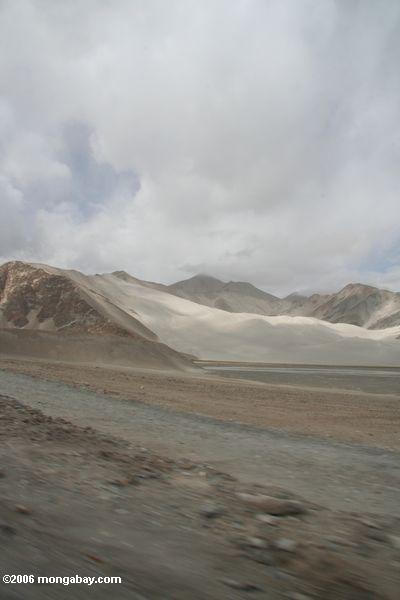 песчаных дюн в горный проход на плато Памир