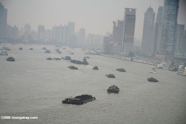 Frachterverkehr nahe im Stadtzentrum gelegenes Shanghai