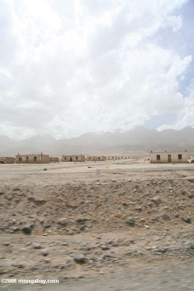 放棄された中国政府の西部の砂漠の町を建設