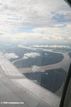 Aerial view of the Amazon as it forms the border between Colombia and Peru near Leticia