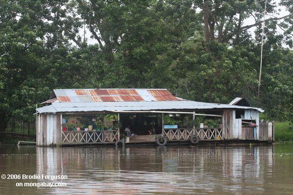 Sich hin- und herbewegendes Haus entlang dem Amazonas Fluß