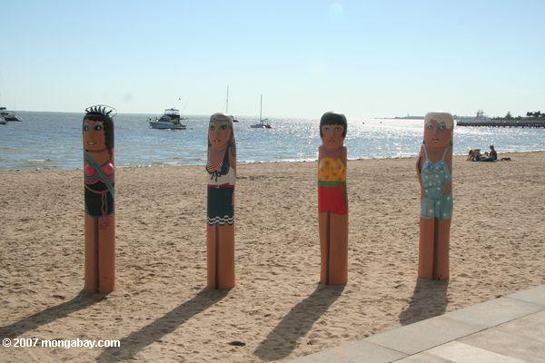 Las esculturas de madera por enero Mitchell en Corio ladran en la gran carretera del océano