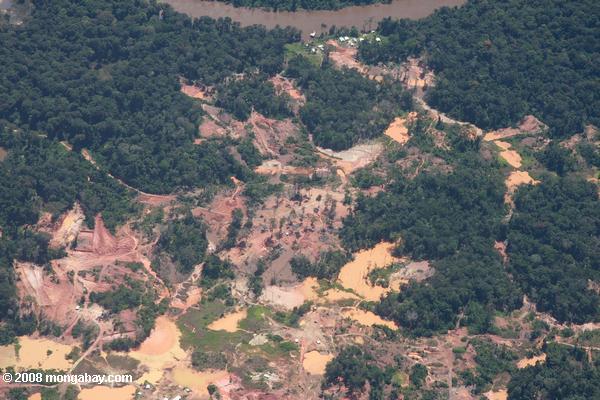 アマゾンの熱帯雨林の金採掘作業