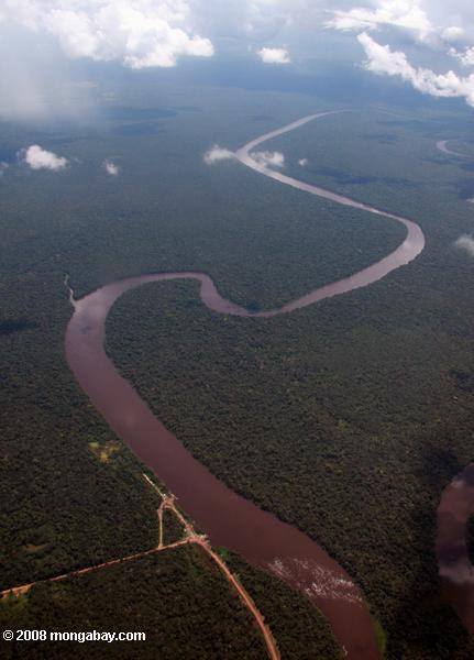 una intersección de carreteras en el río Surinam