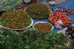 Chilis, tomatoes, and other vegetables and species in the Luang Prabang morning market